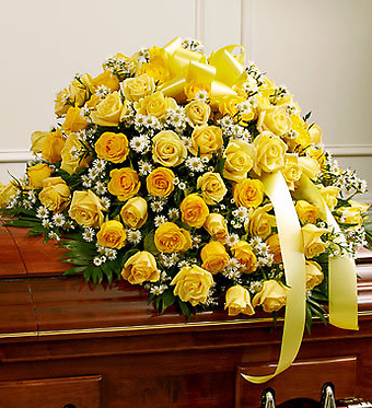 Cherished Memories Rose Casket Cover - Yellow